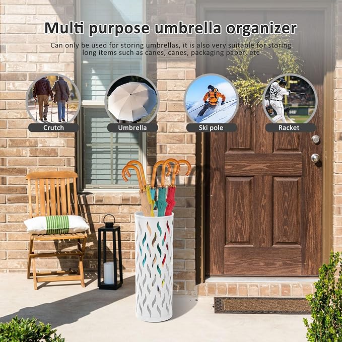 Umbrella Stand Metal Umbrella Holder Hollowed Umbrella Rack Freestanding Umbrella Stand Rack Practical Umbrella Organizer Indoor Umbrella Storage Rack for Home Entryway(white-1-circular)