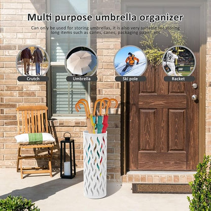 Umbrella Stand Metal Umbrella Holder Hollowed Umbrella Rack Freestanding Umbrella Stand Rack Practical Umbrella Organizer Indoor Umbrella Storage Rack for Home Entryway(white-1-circular)