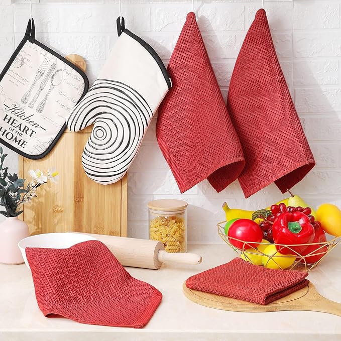 Homaxy 100% Cotton Waffle Weave Kitchen Dish Cloths, Ultra Soft Absorbent Quick Drying Dish Towels, 12 x 12 Inches, 24-Pack, Brick Red