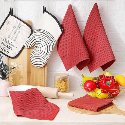 Homaxy 100% Cotton Waffle Weave Kitchen Dish Cloths, Ultra Soft Absorbent Quick Drying Dish Towels, 12 x 12 Inches, 18-Pack, Brick Red