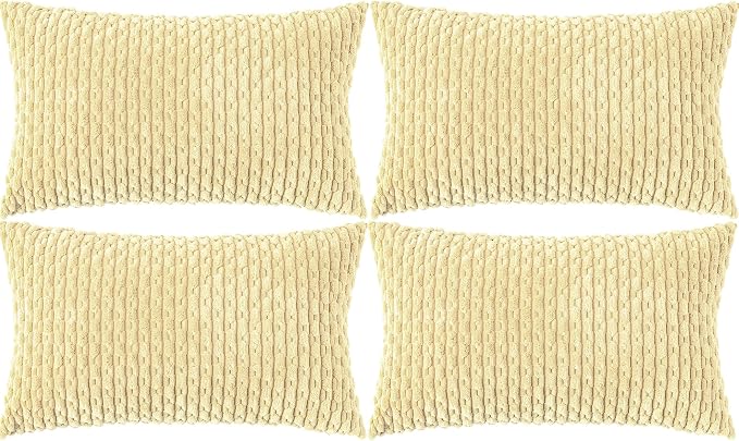 Set of 4 Pale Yellow Decorative Throw Pillow Covers 12x20 Inch Corduroy Pillow Covers for Bed Couch Sofa Living Room Soft Cushion Cases