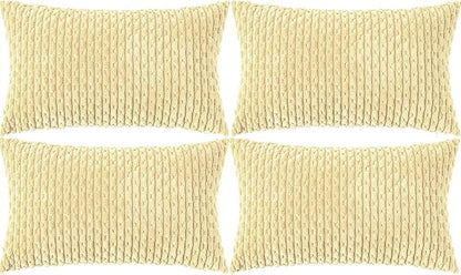 Set of 4 Pale Yellow Decorative Throw Pillow Covers 12x20 Inch Corduroy Pillow Covers for Bed Couch Sofa Living Room Soft Cushion Cases