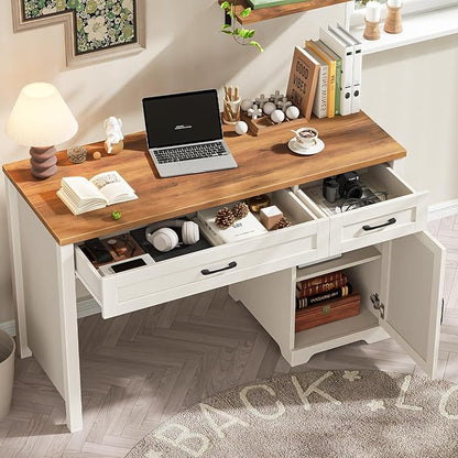 Vabches Farmhouse 47" Executive Desk,Computer Desk with Drawers and Storage Cabinet, Home Office Desk for Work and Study.