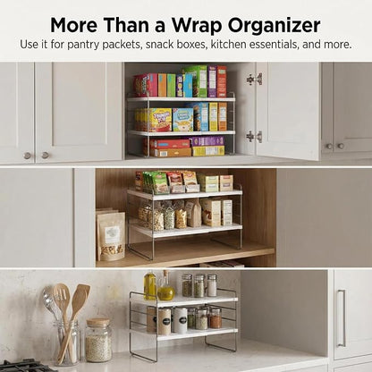 YAN & HIN 2 Pack Expandable Cabinet Organizer Shelf, 3-Tier Kitchen Cabinet Organizer for Tupperware & Food Container Storage, Adjustable Pantry Shelf Organizer for Bottles, Lids & Countertop