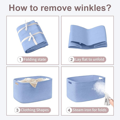 SunNewt 45L Small Baby Girls Laundry Basket for Nursery Storage,Cute Woven cotton Rope Baskets for Kids Toy，Gifts, Boho Square Wicker Blanket hamper for Living Room,Bedroom Dirty Clothes,Blue Purple
