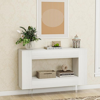 Narrow Console Table with Hidden Side Storage Cabinets, Adjustable Shelves, Modern Entryway Sofa Table for Behind The Couch, Living Room, Hallway, White