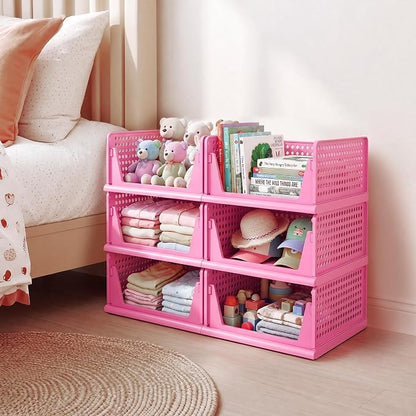Pink Girl Closet Organizers and Storage Stackable Plastic Drawer Basket for Clothing Stackable Storage Bins Shelf Storage Container for RV Closet Wardrobe Bedroom Bathroom Playroom 6 Pack
