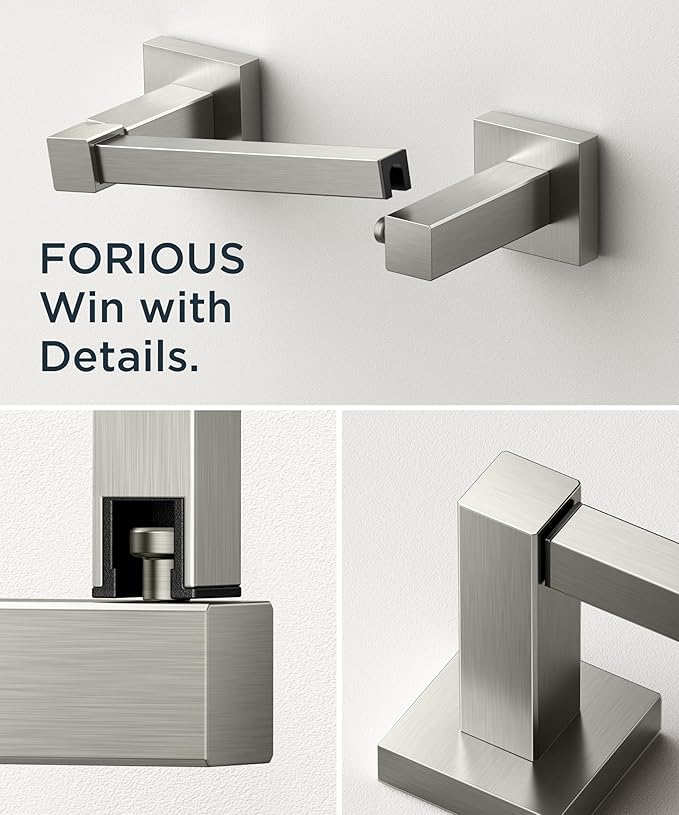 FORIOUS Toilet Paper Holder Wall Mount, Stainless Steel Rustproof Double Post Pivoting Tissue Roll Holder for Bathroom, Commercial Toilet Paper Dispenser (Stainless Steel, Square 2 Pack)