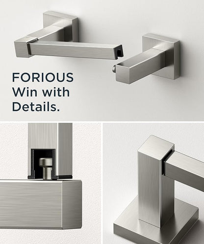 FORIOUS Toilet Paper Holder Wall Mount, Stainless Steel Rustproof Double Post Pivoting Tissue Roll Holder for Bathroom, Commercial Toilet Paper Dispenser (Stainless Steel, Square 2 Pack)