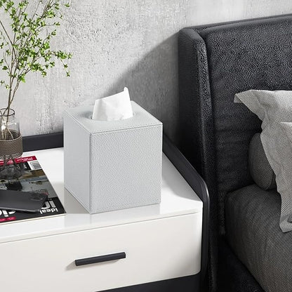 JLAMBOM PU Leather Tissue Box Cover Square Tissue Box Holder with Magnetic Closure, Decorative Tissue Holder for Bathroom Bedroom Office (Grey)