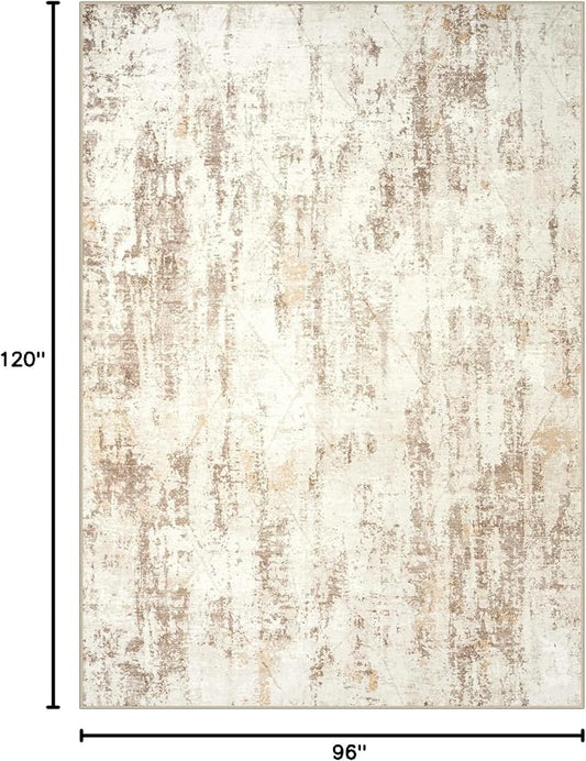 8x10 Area Rugs Washable Rug: Modern Abstract Living Room Rug Soft Anti-Skid Thin Carpet Indoor Floor Non-Shedding Carpets for Bedroom Dining Room Farmhouse Nursery Home Office Beige Grey