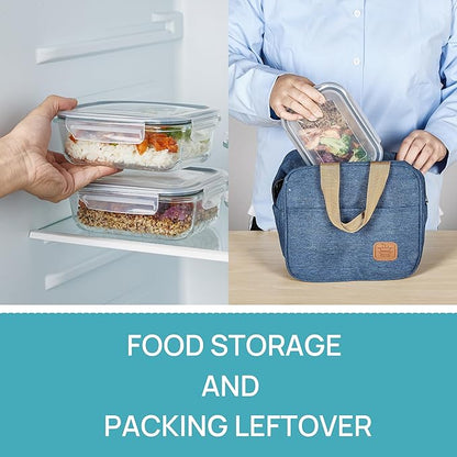 Vtopmart 5Pack 22oz Glass Storage Containers with Lids, Glass Meal Prep Food Container Sets with Snap Airtight Lids for Microwave, Oven, Freezer and Dishwasher, Grey (Pack of 2)