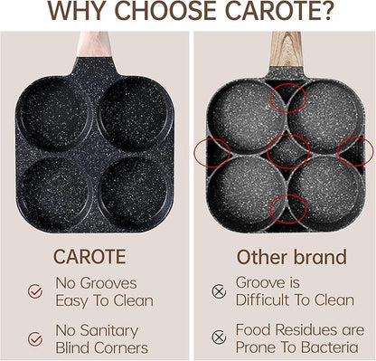 CAROTE Egg Pan Omelette Pan, 4-Cup Nonstick Granite Omelette Skillet - Pancake Pan and Healthy Egg Cooker Suitable for Gas Stove & Induction Cookware, Black
