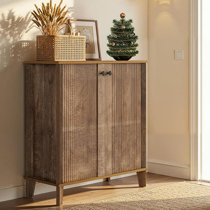 LITTLE TREE Shoe Cabinet with Doors, 5-Tier Shoe Cabinet for Entryway, Modern Farmhouse Entry Way Shoe Storage Cabinet with 3 Adjustable & Removable Shelves for Entrance, Living Room, Rustic Brown