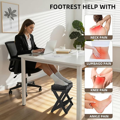 Adjustable Height Foot Rest Under Desk at Work, Double Step Wooden Under Desk Footrest, Non-Slip EVA Surface, Office Foot Stool for Posture Support, Leg Relief, Home Office & Gaming-Black