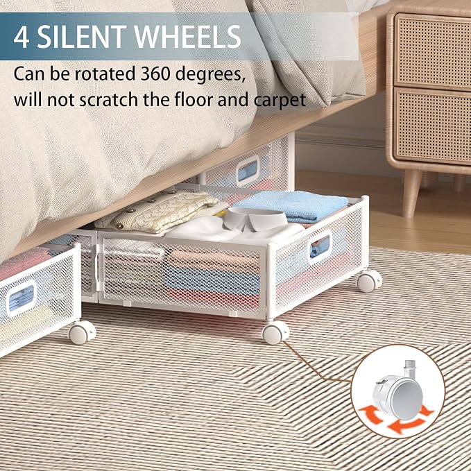 Under Bed Storage Containers, Under Bed Shoe Storage With Wheels, Foldable Bedroom Storage Organization with Handles, Under Bed Storage Bins Drawer For Clothes, Blankets And Shoes, Bedding