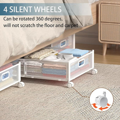 Under Bed Storage Containers, Under Bed Shoe Storage With Wheels, Foldable Bedroom Storage Organization with Handles, Under Bed Storage Bins Drawer For Clothes, Blankets And Shoes, Bedding