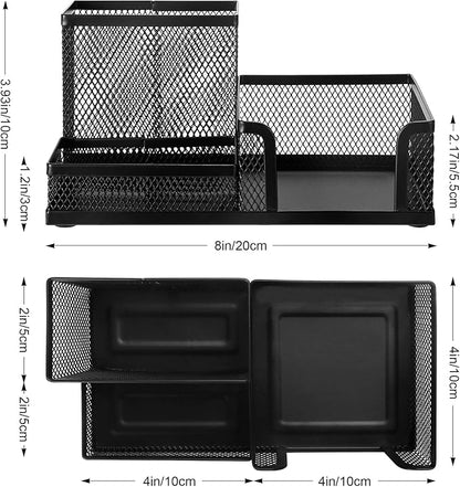 Comix Mesh Pen Pencil Holder Desk Organizer, 3 Compartment Wire Desktop Pen Pencil Cup Caddy Office Supplies Desk Accessories for Home Office School, Black