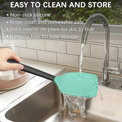 Coukre Silicone Kitchen Cooking Utensils Set with Holder – Heat-Resistant, Food-Grade Kitchen Tools, Spatula, Spoon & Gadgets for Non-Stick Pans, Dishwasher Safe (2, AquaGreen)