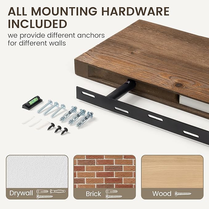 Marsmiles 72 Inch Floating Shelf | 9.3 Inch Deep Dark Wood Wall Shelf Set of 1 | Rustic Reclaimed Wood Shelves for Room Wall | Farmhouse Floating Shelves for Living Room Bathroom