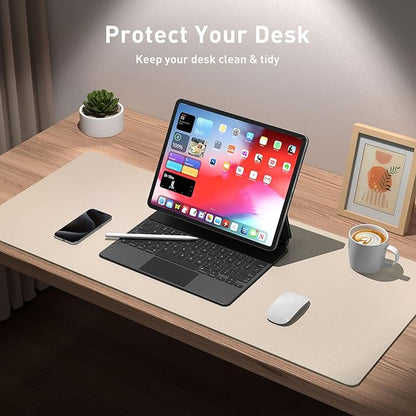 Aothia Large PU Leather Desk Pad Protector – Non-Slip Mouse Pad & Writing Mat for Office/Home, Waterproof, Easy to Clean(48" x 17", Eggshell)