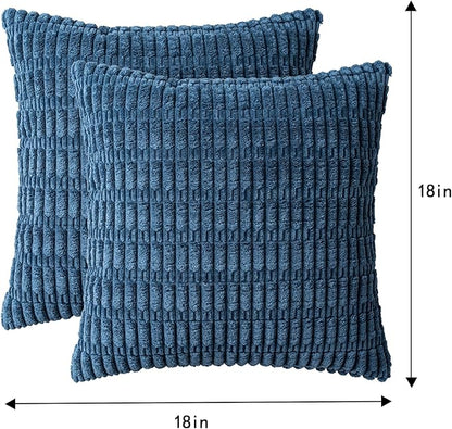 Aegero Pack of 2 Corduroy Decorative Throw Pillow Covers 18x18 InchSoft Boho Striped Pillow Covers Modern Farmhouse Home Decor for Sofa Living Room Couch Bed（Teal）