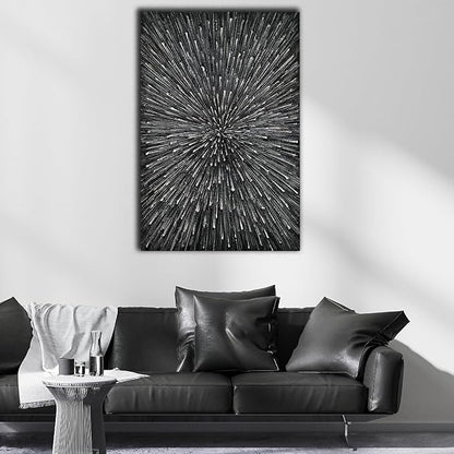 moshinart 24 x 36in Hand-Painted Oil Painting 3D Texture Sense of Space Silver Firework Modern Minimalist Colorful Abstract Wall Art, Home Office Wall Decoration Silver