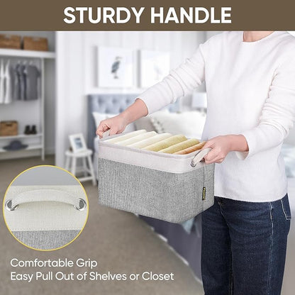 BALEINE 1 Pack Fabric Storage Bins for Shelves, Linen Storage Baskets for Organizing, Decorative Closet Bins for Clothes, Home (Grey, 12"x8"x8")