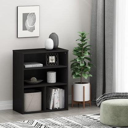 Furinno PASIR Book Shelf, 3-Tier Display Bookshelf with Adjustable Shelf, Bookcase, 11.8" x 23.6" x 28.2", for Living Room, Bedroom, Home Office, Black Oak