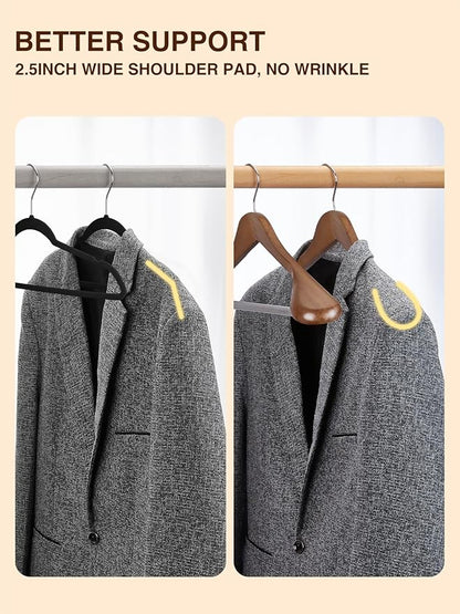 SMARTOR Suit Hangers for Men 12 Pack, Wide Shoulder Wooden Suit Hangers with Non Slip Pants Holder, Wide Hanger for Suit, Coat, Jacket, Gown, Heavy Duty Wood Suit Hanger, Walnut