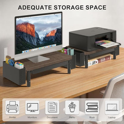 WALI Plastic Computer Monitor Stand with Storage, Desk Organizer with Drawer and Pen Holder, Desk Monitor Riser 3 Height Adjustable, Laptop Riser for Computer, Laptop, Printer(PTT003-C), 1 Pack, Brown