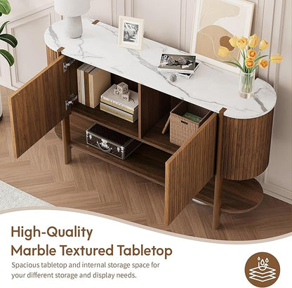 Console Table with Storage, Fluted Entryway Table with 2 Doors and Open Shelf, Long Sofa Table Behind Couch for Living Room, Hallway (Walnut)