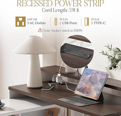 67" L Shaped Executive Desk with Drawers & Storage Shelf, Corner Computer Desk with Power Outlets, Home Office Desk with Monitor Stand, Printer Shelf, Computer Writing Desk for Work, Antique White