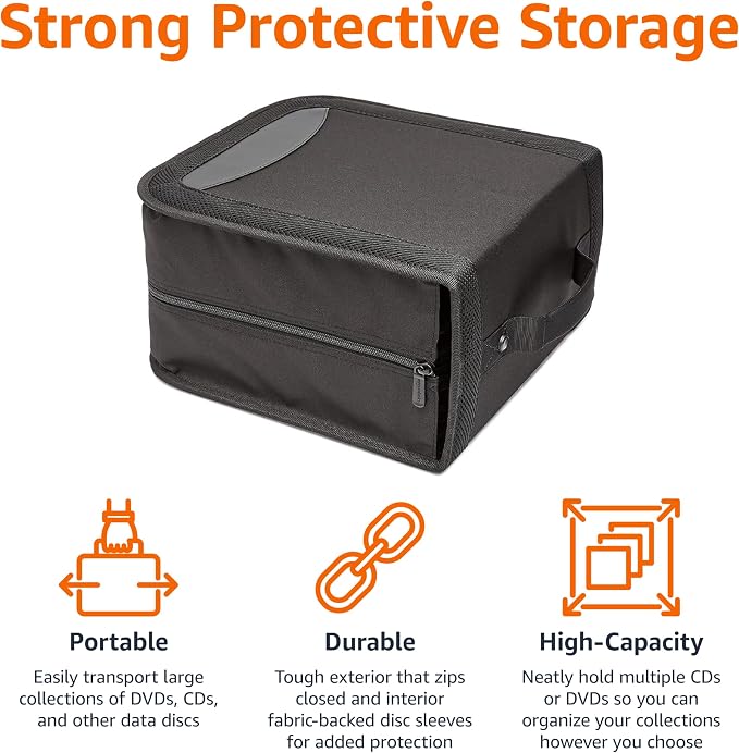 Amazon Basics Polyester CD/DVD Portable Storage Binder,400-capacity,Black,(Pack of 3)