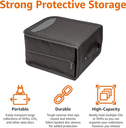Amazon Basics Polyester CD/DVD Portable Storage Binder with Handle, 400-Capacity, Black
