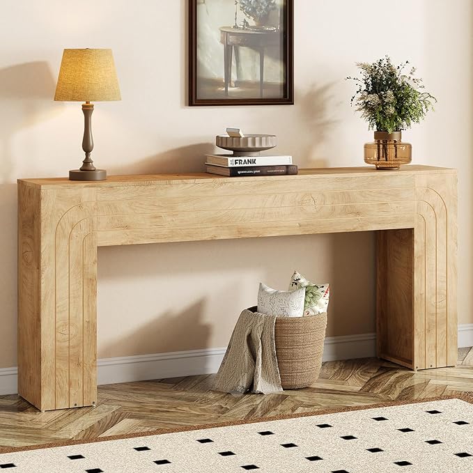 70.9-Inch Long Console Table, Farmhouse Entryway Table with Handcrafted Line Detailing, Wood Narrow Sofa Table for Living Room, Hallway, Foyer, and Behind Couch