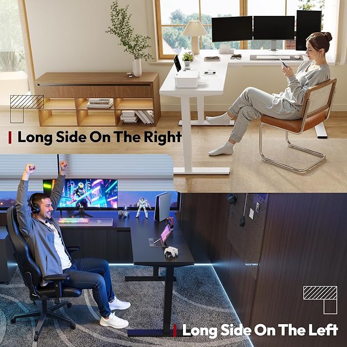 SANODESK L Shaped Standing Desk Adjustable Height, Electric Corner Standing Desk, 71 x 63 inch Sit Stand Computer Table with Splice Board, White