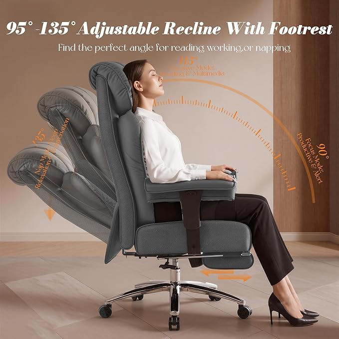 Efomao Desk Office Chair, Ergonomic Office Chair with Adjustable Headrest & Lumbar Support, PU Leather Back Computer Desk Chair for Home Office or Gaming, Swivel Height Adjustable Task Chair