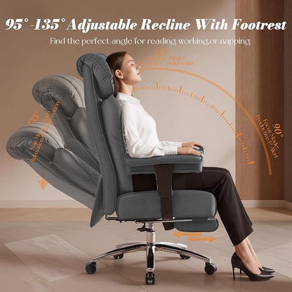 Efomao Desk Office Chair, Ergonomic Office Chair with Adjustable Headrest & Lumbar Support, PU Leather Back Computer Desk Chair for Home Office or Gaming, Swivel Height Adjustable Task Chair