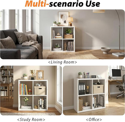 WannabeMyself【2026 Wooden Thick Frame】 4 Cube Storage Organizer with Anti-Tipping Kits, Reversible Open Back Book Shelf,Bookcase for Living Room,Bedroom,Entrance Hall,Office,11.6×24.6×24.7,White