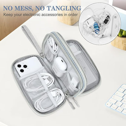 FYY Electronic Organizer, Travel Cable Organizer Bag Pouch Electronic Accessories Carry Case Portable Waterproof Double Layers All-in-One Storage Bag for Cable, Charger, Phone, Earphone Light Grey