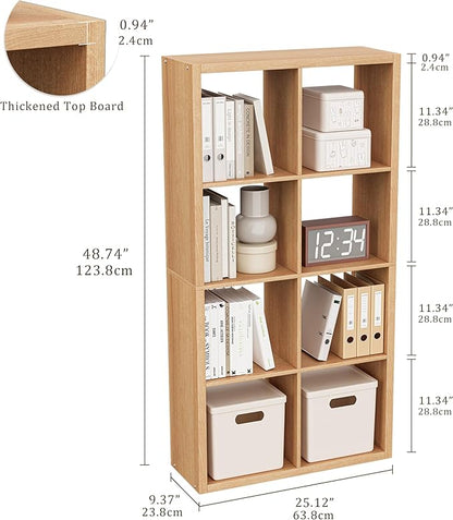 Cube Storage Organizer Bookcase, Decorative 11 inch Open Back Cubical Shelf with Thickened Border, Display Bookshelf for Living Room, Home Office, Sturdy Room (Natural Oak, 8 Cube)