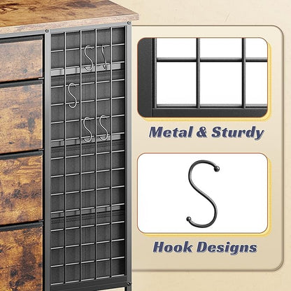 EnHomee 24 Drawers Dresser for Bedroom, Dressers & Chests of Drawers with 4 Wheels and 40" x 23" Wide Wooden Top, Metal Frame, Closet Island with Hooks, Cloakroom, Dressing Room, Rustic Brown
