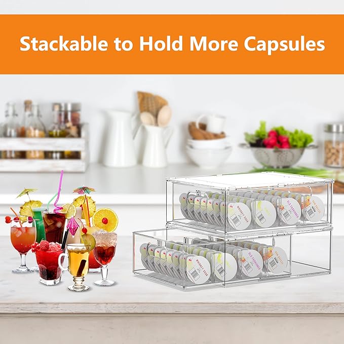 Refrigerator Storage Drawer for Bartesian Cocktail Pods, Stackable Bartesian Pod Holder for the Fridge, Hold 32 Bartesian Cocktail Capsules, Refrigerator Organizer Bins Storage Container -Clear