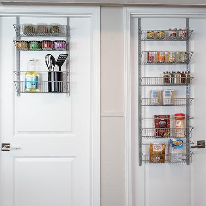 Home-Complete Over the Door Organizer - 9-Tier Hanging Wall Rack for Bathroom or Kitchen Organization - Pantry Organization and Storage (Platinum)