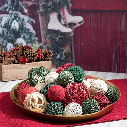 ANDALUCA Holiday Red, White & Green Decorative Vase & Bowl Filler Bag with Orbs, Balls (Green)