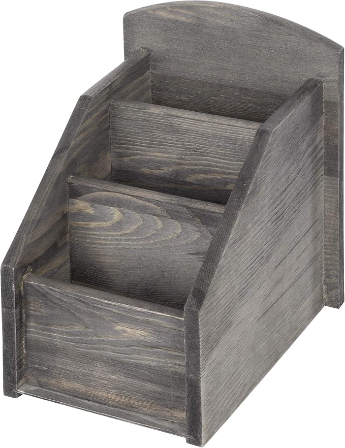 MyGift Rustic Dark Gray Wood Remote Control Holder Organizer Caddy with 3 Compartments, TV & Media Remote Storage Box for Living Room