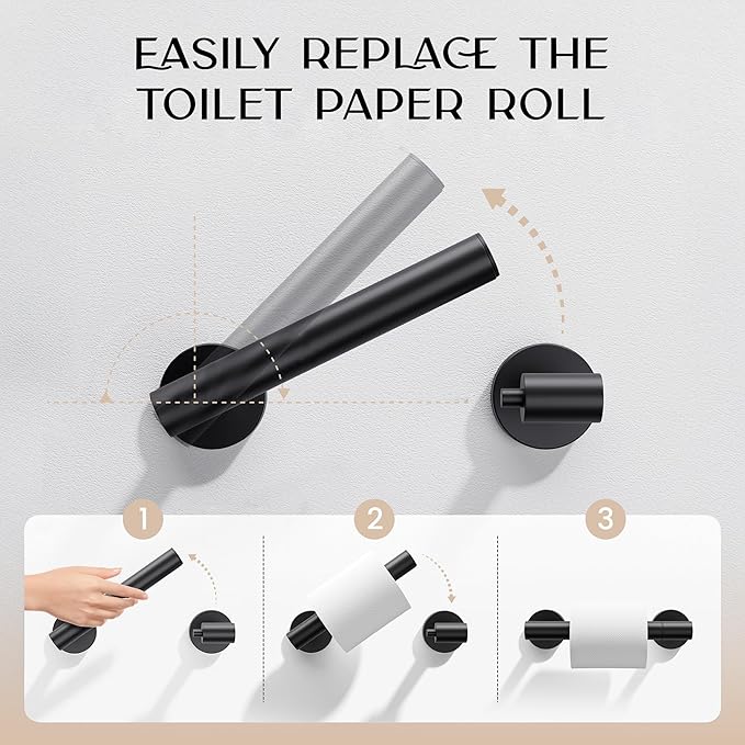 Day Moon™ - Toilet Paper Holder - Modern Roll Holder for Bathroom - 2 Pack - Wall Mount, Black