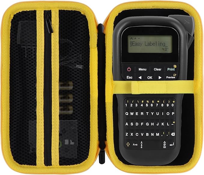 Lebakort Storage Case Compatible with Brother P-Touch PTH110 / PTH111 Pro / PTE110 Portable Monochrome Label Maker (Black+Yellow Zipper Case)