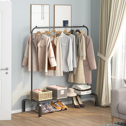 Clothes Rack Metal Clothing Rack with Bottom Shelf Garment Rack for Hanging Clothes Shirts Jeans and Coats Black